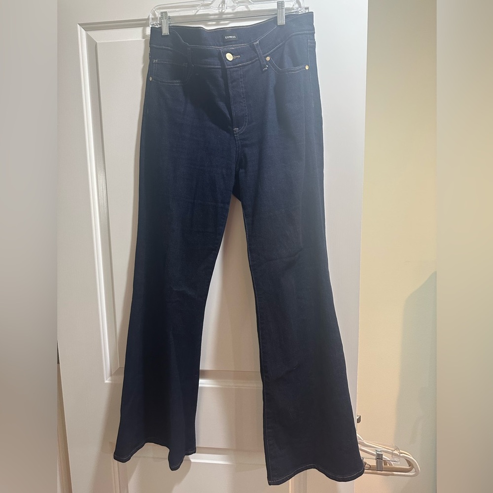 Express 70s flare dark denim jeans - size 10 short